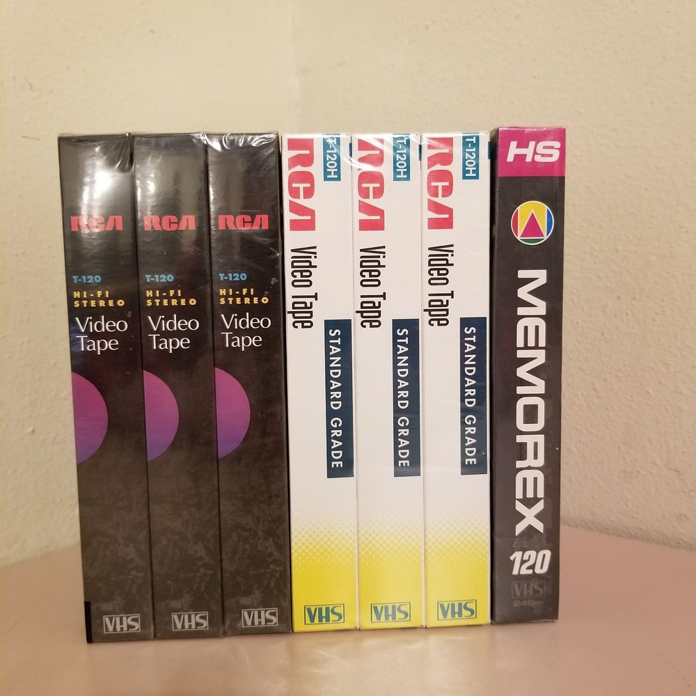7 RCA Memorex VHS Blank Recording Tapes New Sealed T120 90s Retro Prop Decor